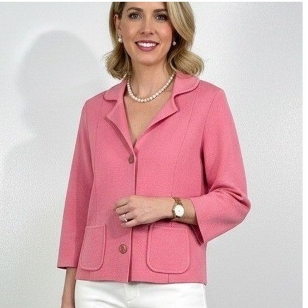 Vtg.Talbots Collection Pink Silk Blend Knit Blazer Jacket Petites Large Pockets